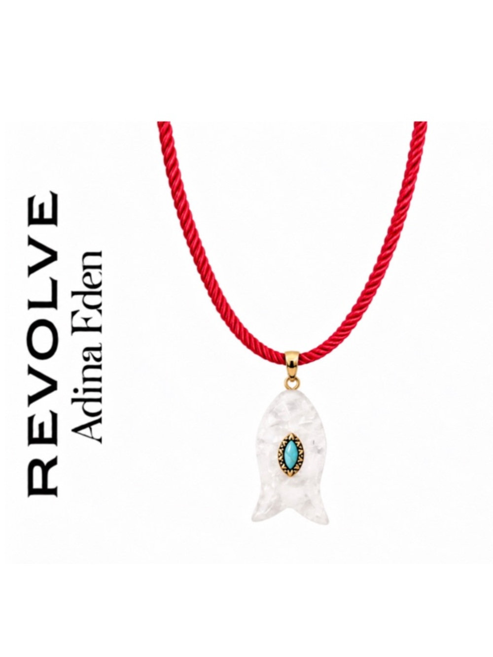 Revolve x Adina Eden White Quartz Fish Pendant and Red Faux Leather Cord Chain
